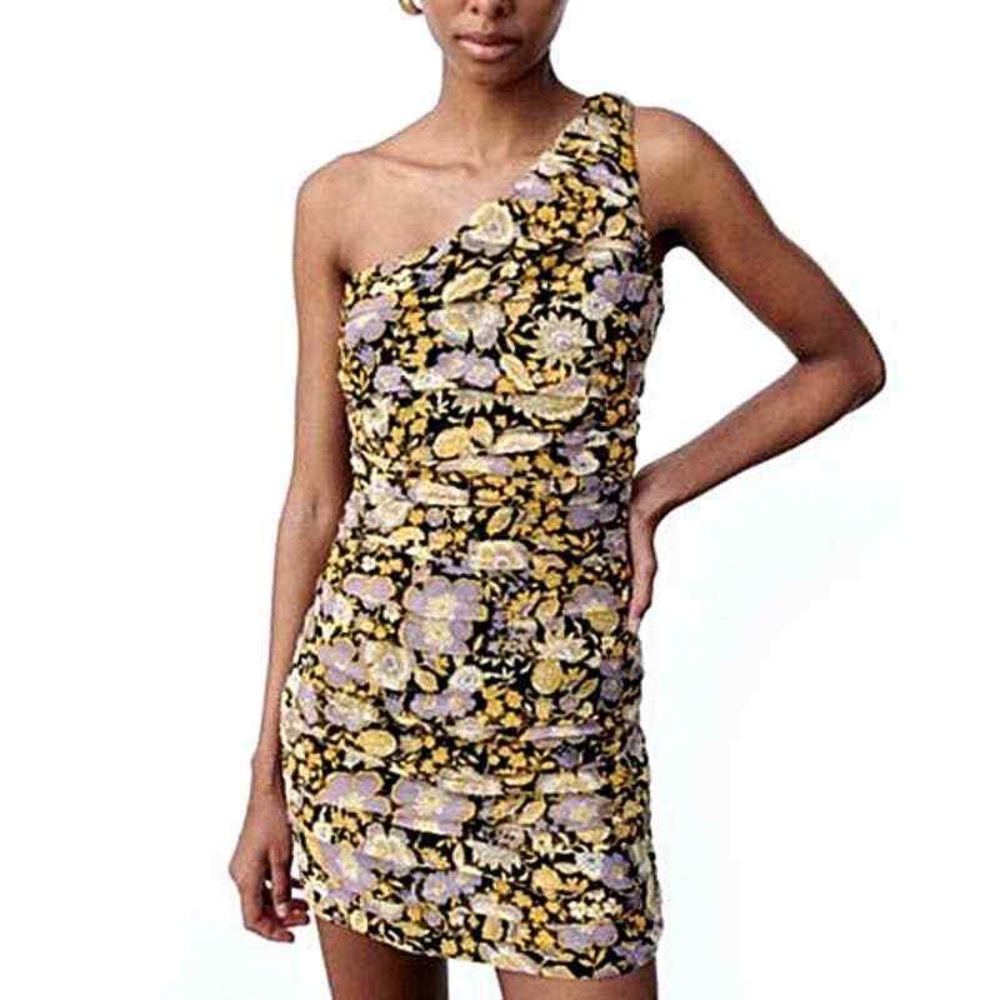Zara one shoulder ruched dress XS